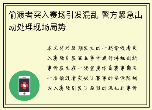 偷渡者突入赛场引发混乱 警方紧急出动处理现场局势